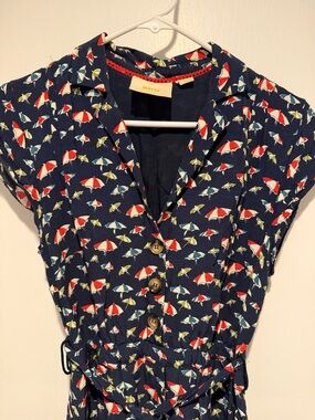 Anthropologie Maeve Navy Umbrella Print Button-Front Dress